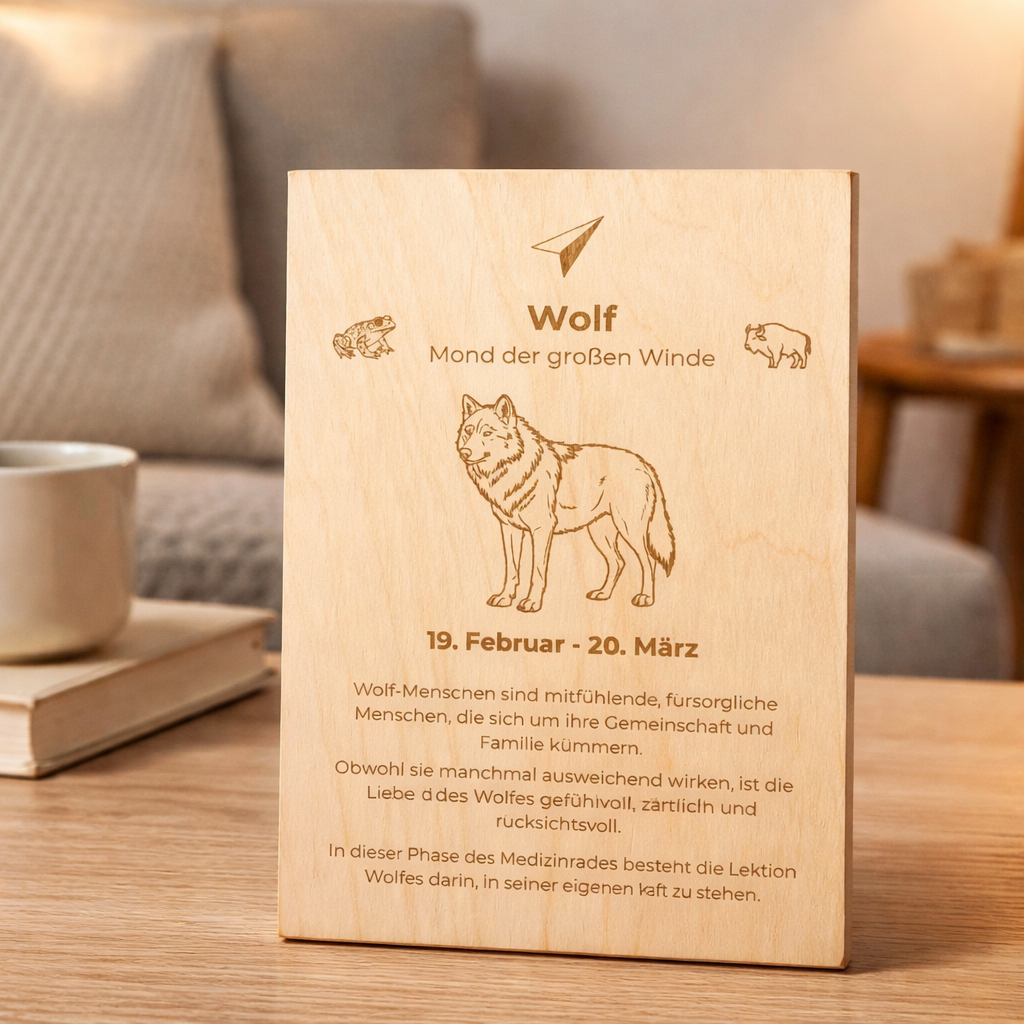 Holzschild Totemtier Wolf (19. Februar – 20. März)