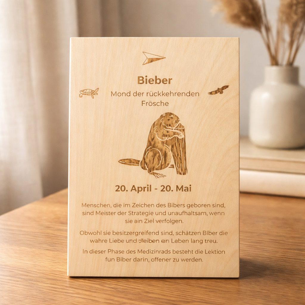 Holzschild Totemtier Bieber (20. April - 20. Mai)