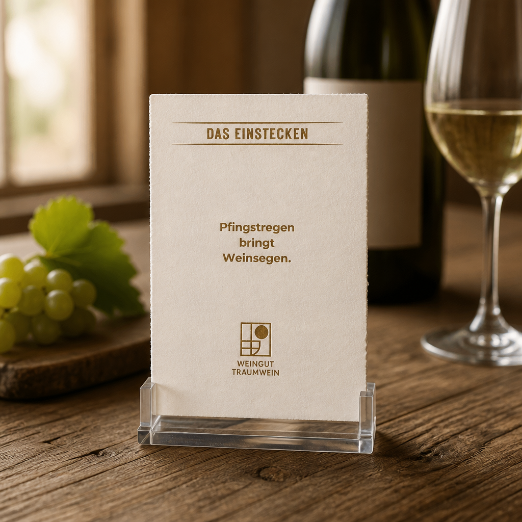 Holzschild Pfingstregen bringt Weinsegen | Winzerspruch Lasergravur Geschenk