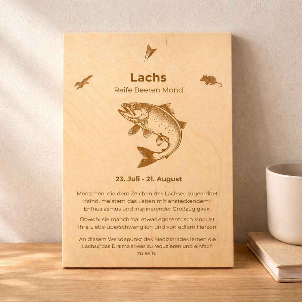Holzschild Totemtier Lachs (23. Juli – 21. August)