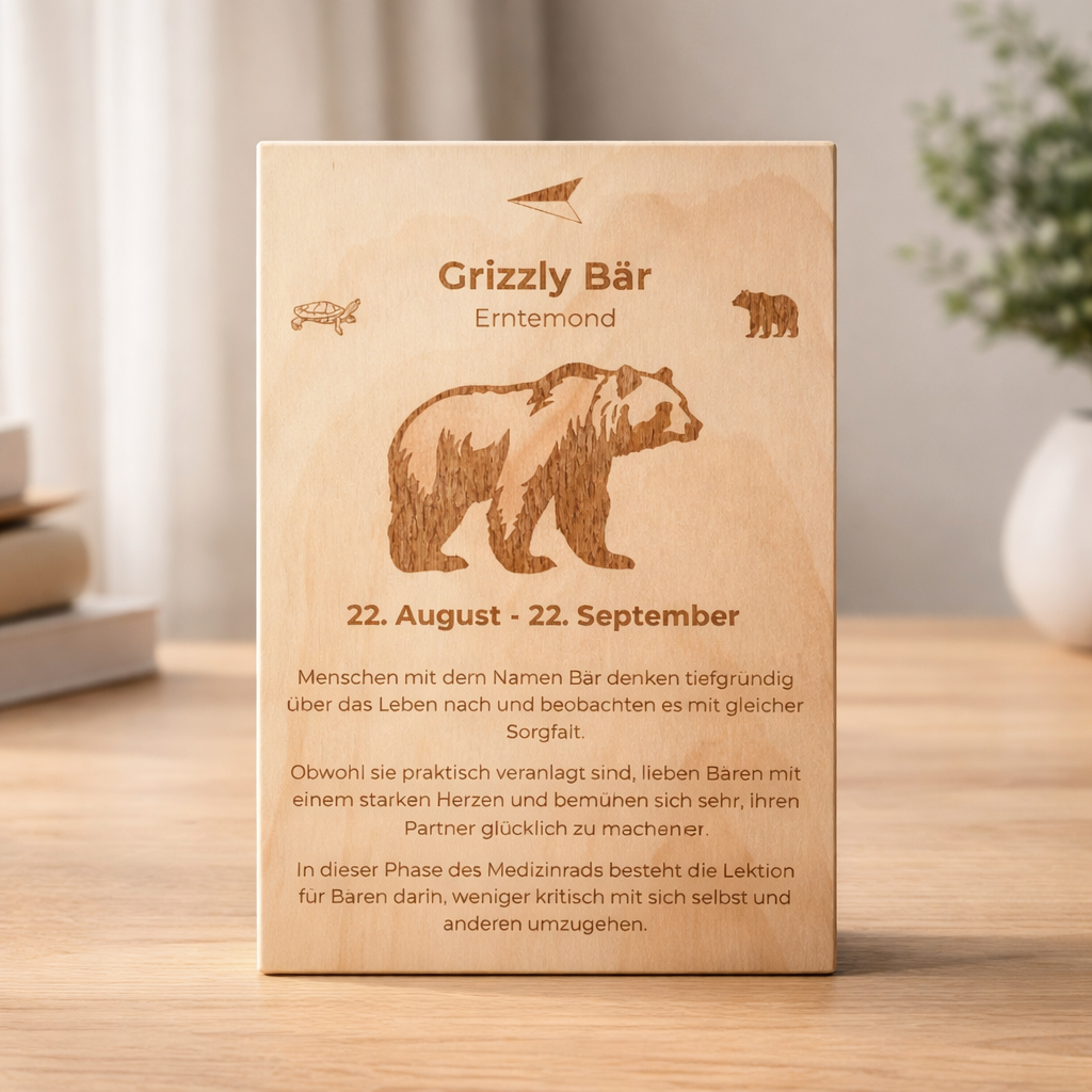 Holzschild Totemtier Grizzlybär (22. August – 22. September)