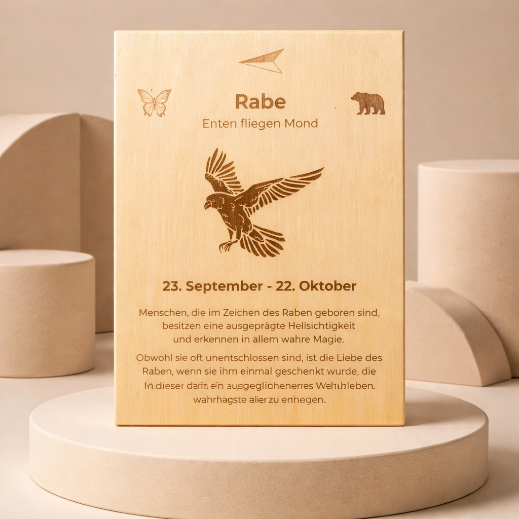 Holzschild Totemtier Rabe (23. September – 22. Oktober)