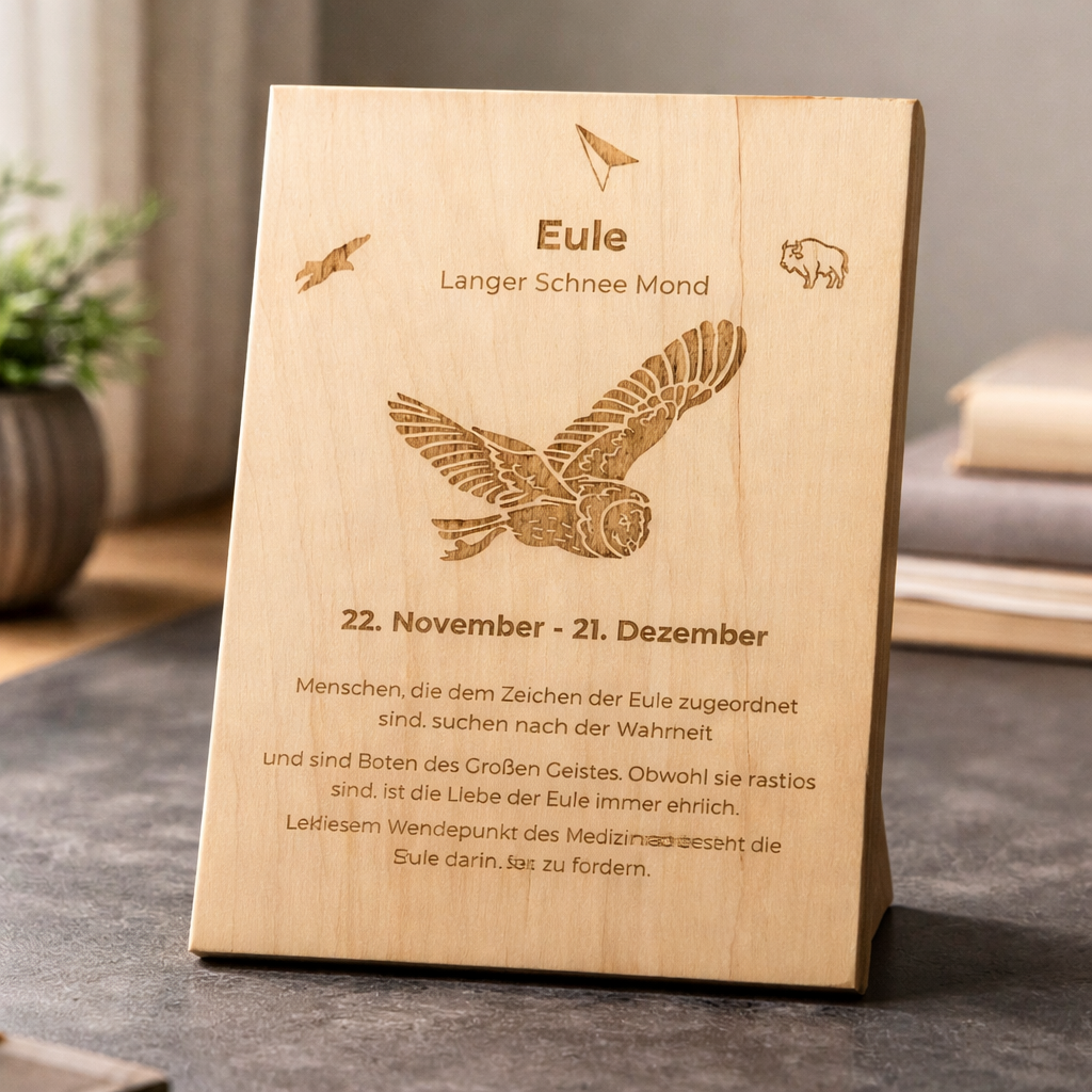 Holzschild Totemtier Eule (22. November – 21. Dezember)