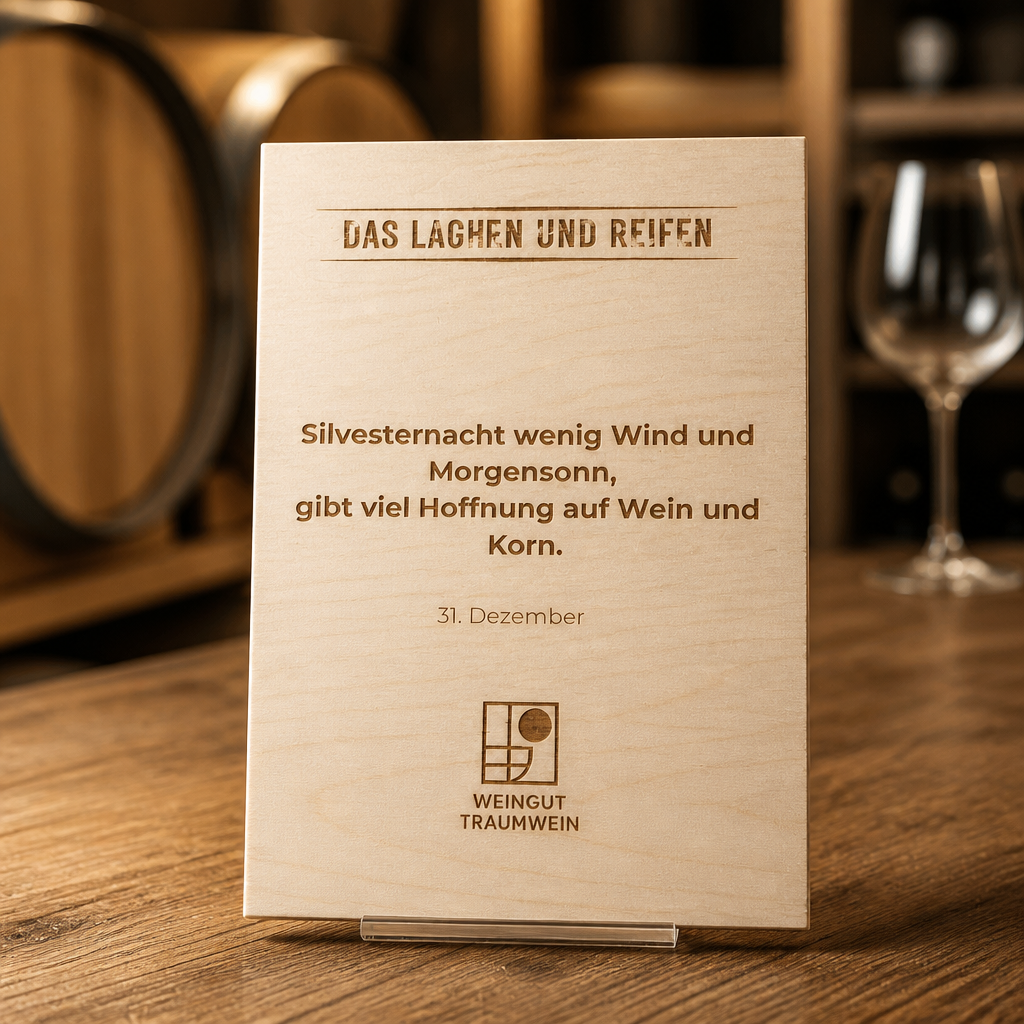 Holzschild Silvesternacht wenig Wind und Morgensonn | Bauernregel Lasergravur