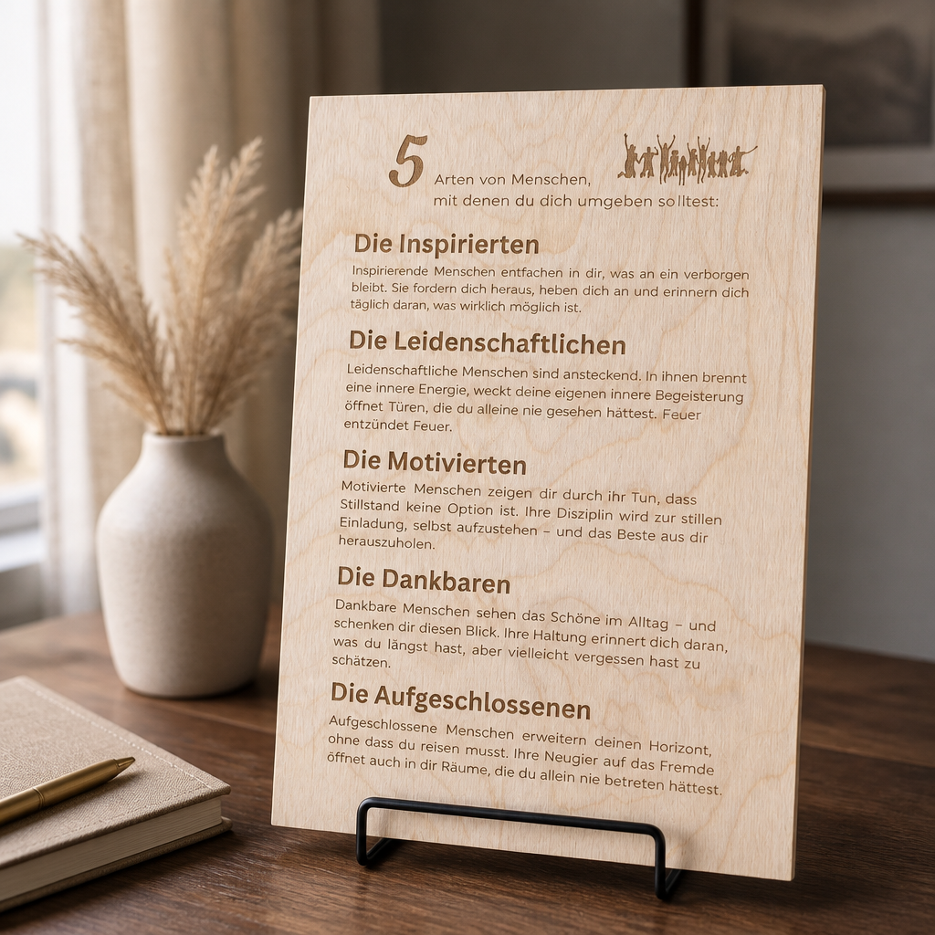 Holzschild 5 Arten von Menschen | Inspirierte Leidenschaftliche Motivierte Dankbare Aufgeschlossene | Lasergravur Geschenk