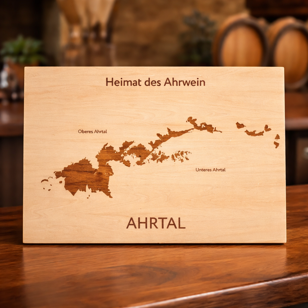 Wooden sign Ahrtal – "Home of Ahr wine" | Laser engraving wine list Ahrtal