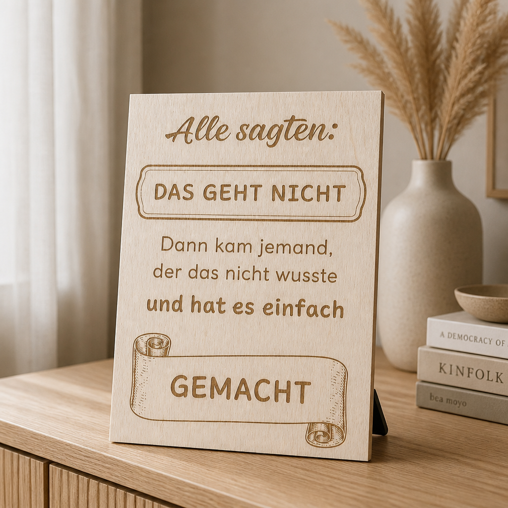 Holzschild Alle sagten: Das geht nicht | Motivationsspruch Gemacht | Lasergravur Geschenk