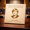 Holzschild Angela Merkel – Lasergravur mit Portrait und Zitat, Bundeskanzlerin Geschenk