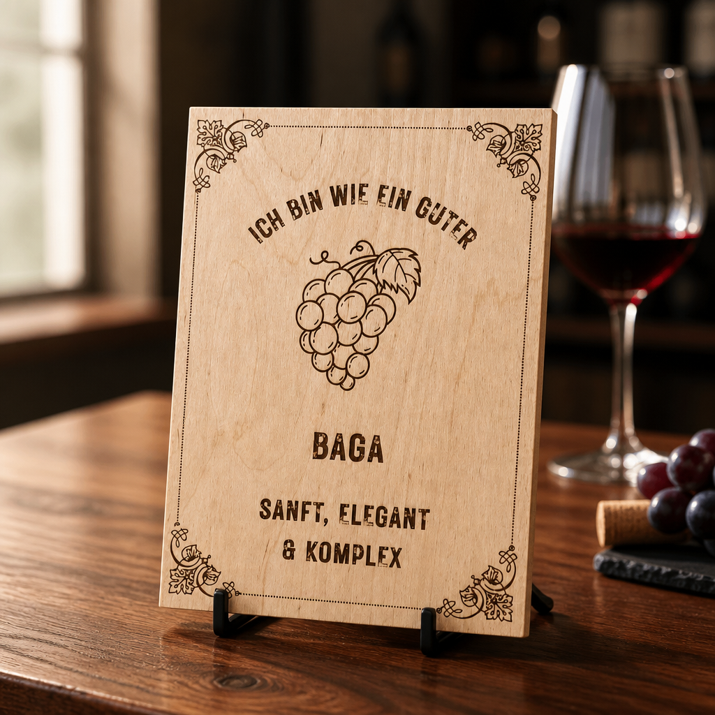 Baga Holzschild – „Ich bin wie ein guter Baga“ | Lasergravur Rotwein Geschenk