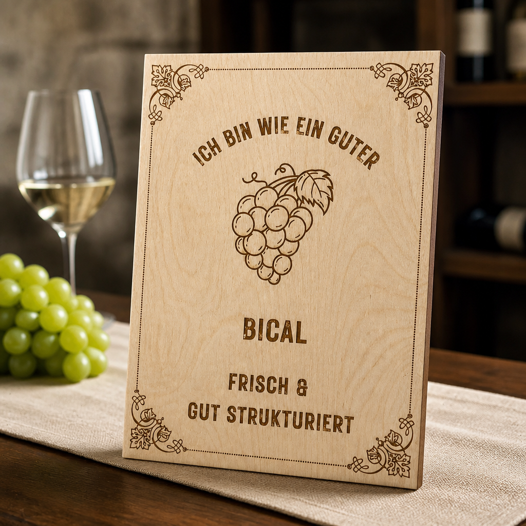 Bical Holzschild – „Ich bin wie ein guter Bical“ | Lasergravur Weißwein Geschenk