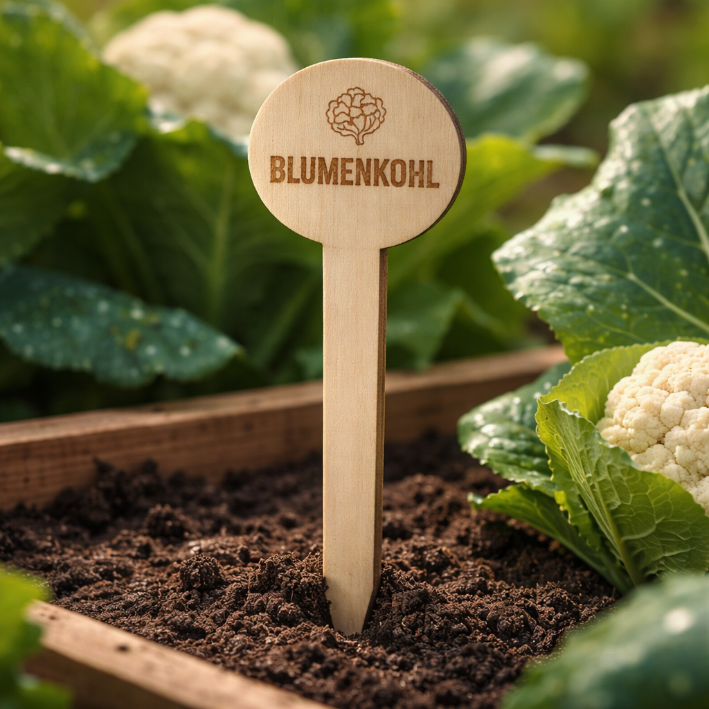 Pflanzenstecker Blumenkohl – Lasergravur Holzstecker mit Blumenkohl-Motiv, Gartendeko Geschenk