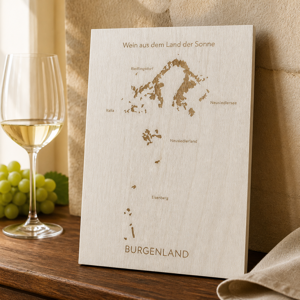 Holzschild Burgenland Weinregion Karte | Lasergravur Wein Deko Geschenk