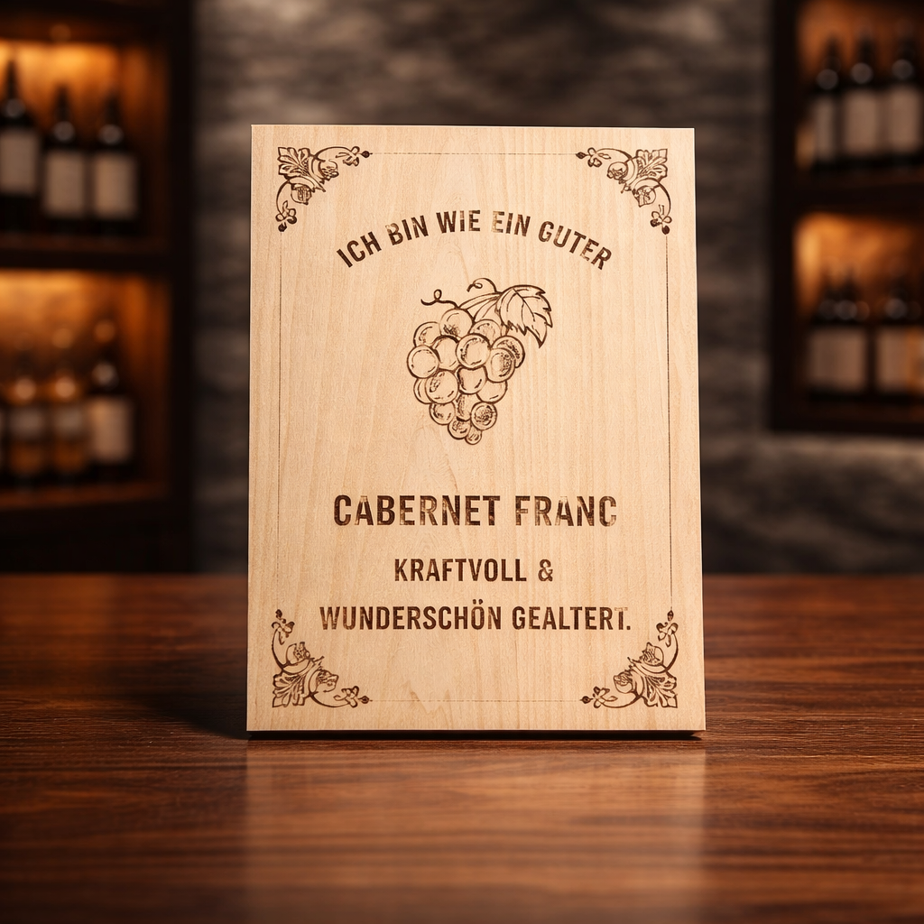 Holzschild Cabernet Franc – Lasergravur Weinliebhaber Geschenk | Kraftvoll & Wunderschön Gereift