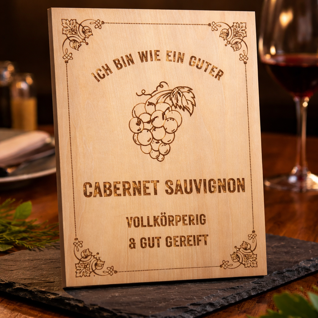 Holzschild Cabernet Sauvignon – Lasergravur Weinliebhaber Geschenk | Vollkörperig & Gut Gereift