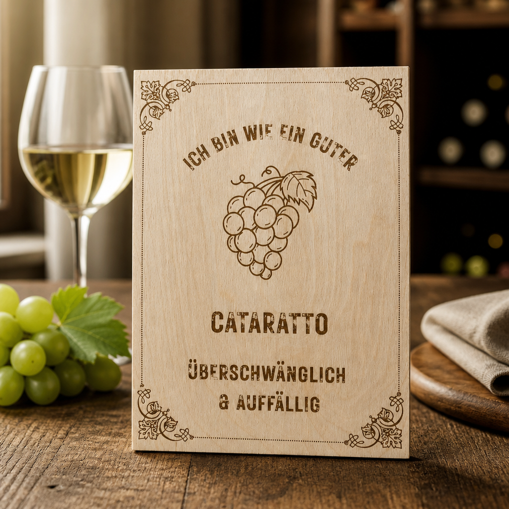 Holzschild Cataratto – Weinliebhaber Geschenk mit Lasergravur | Ich bin wie ein guter Cataratto