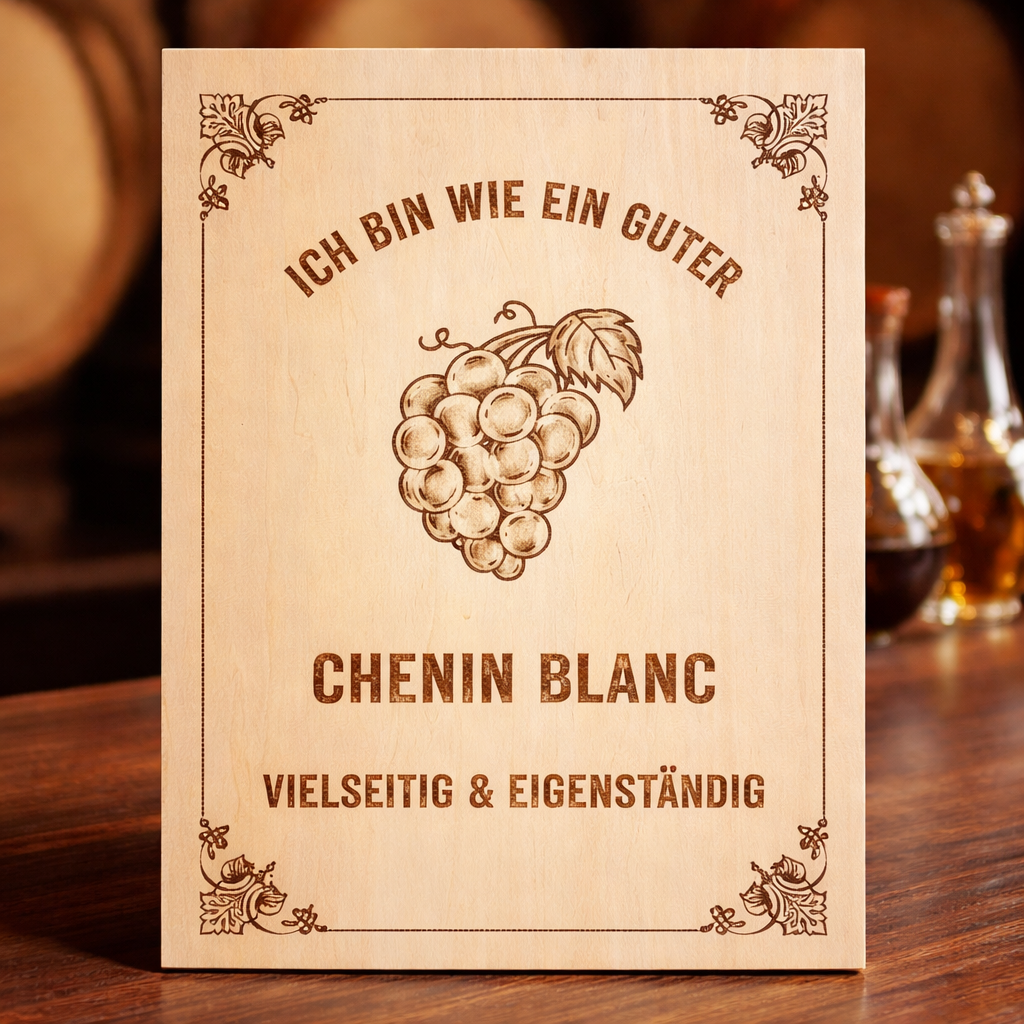 Holzschild Chenin Blanc – Lasergravur Weinliebhaber Geschenk | Vielseitig & Eigenständig