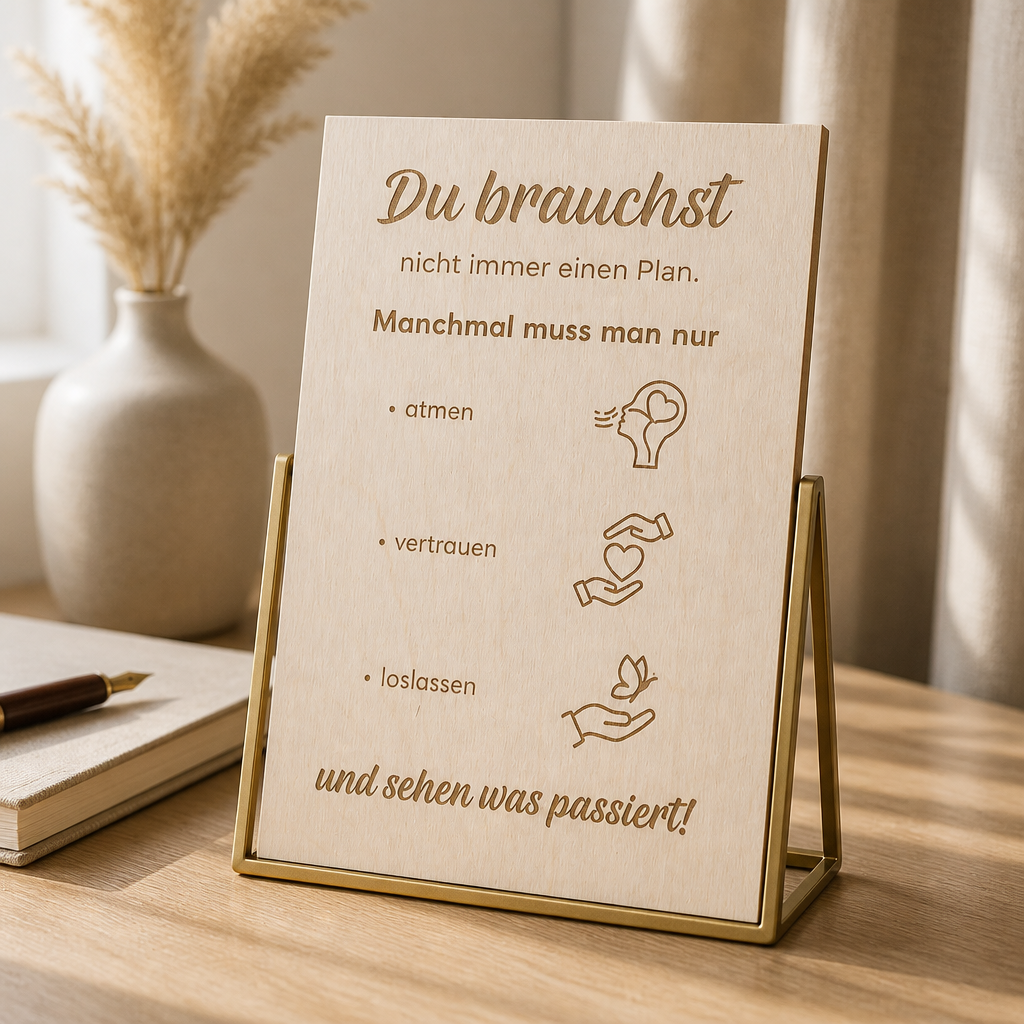 Holzschild Du brauchst nicht immer einen Plan | Achtsamkeit Gelassenheit Spruch | Lasergravur Geschenk