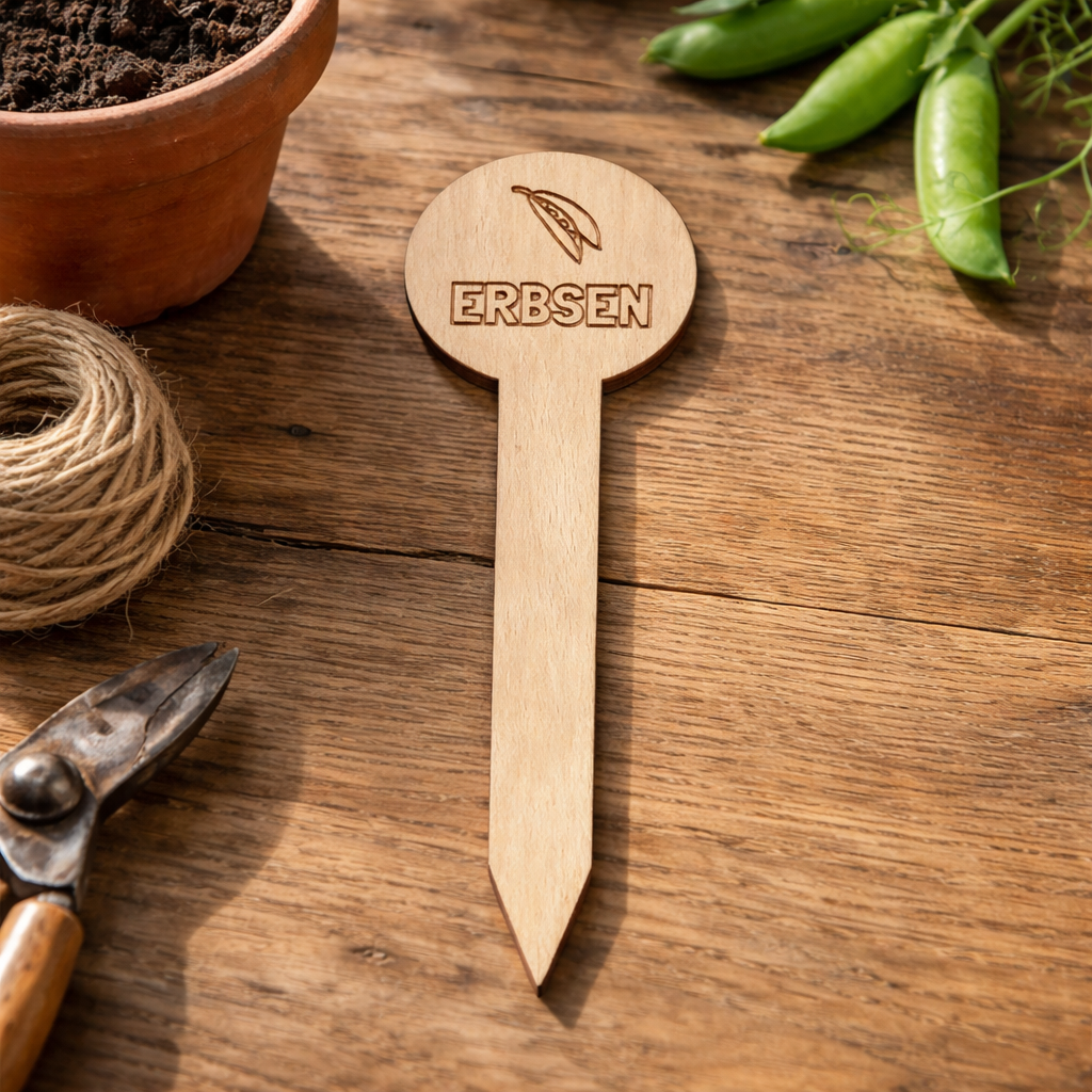 Pflanzenstecker Erbsen – Lasergravur Gartendeko Geschenk | Holzschild Gemüsegarten