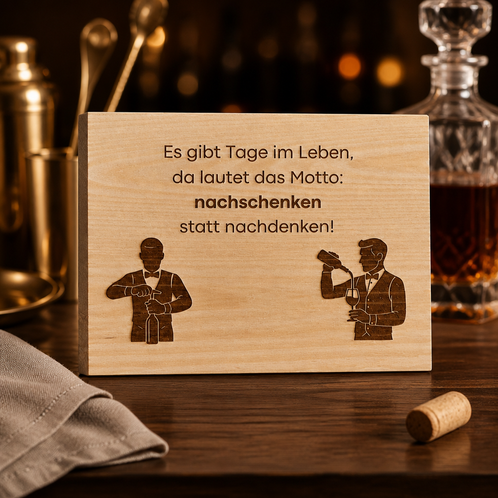 Holzschild „Nachschenken statt nachdenken“ | Lasergravur Wein Humor Geschenk Hausbar Deko