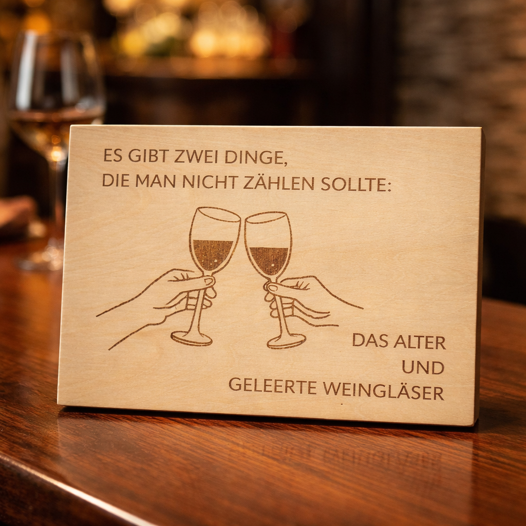 Wooden sign engraved "Es gibt zwei Dinge" – Funny Wine Humor Gift for Wine Lovers