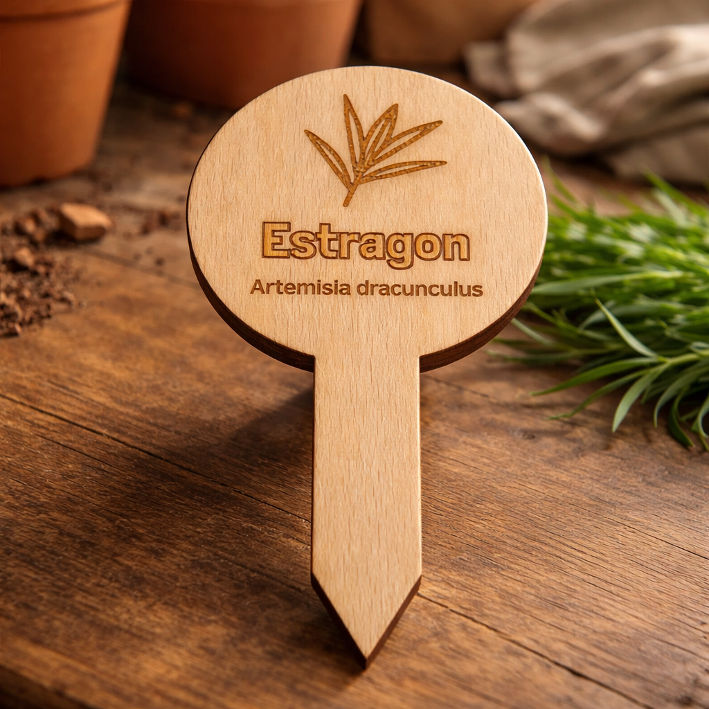 Pflanzenstecker Estragon (Artemisia dracunculus) | Lasergravur Kräuterstecker Holz | 2,75€