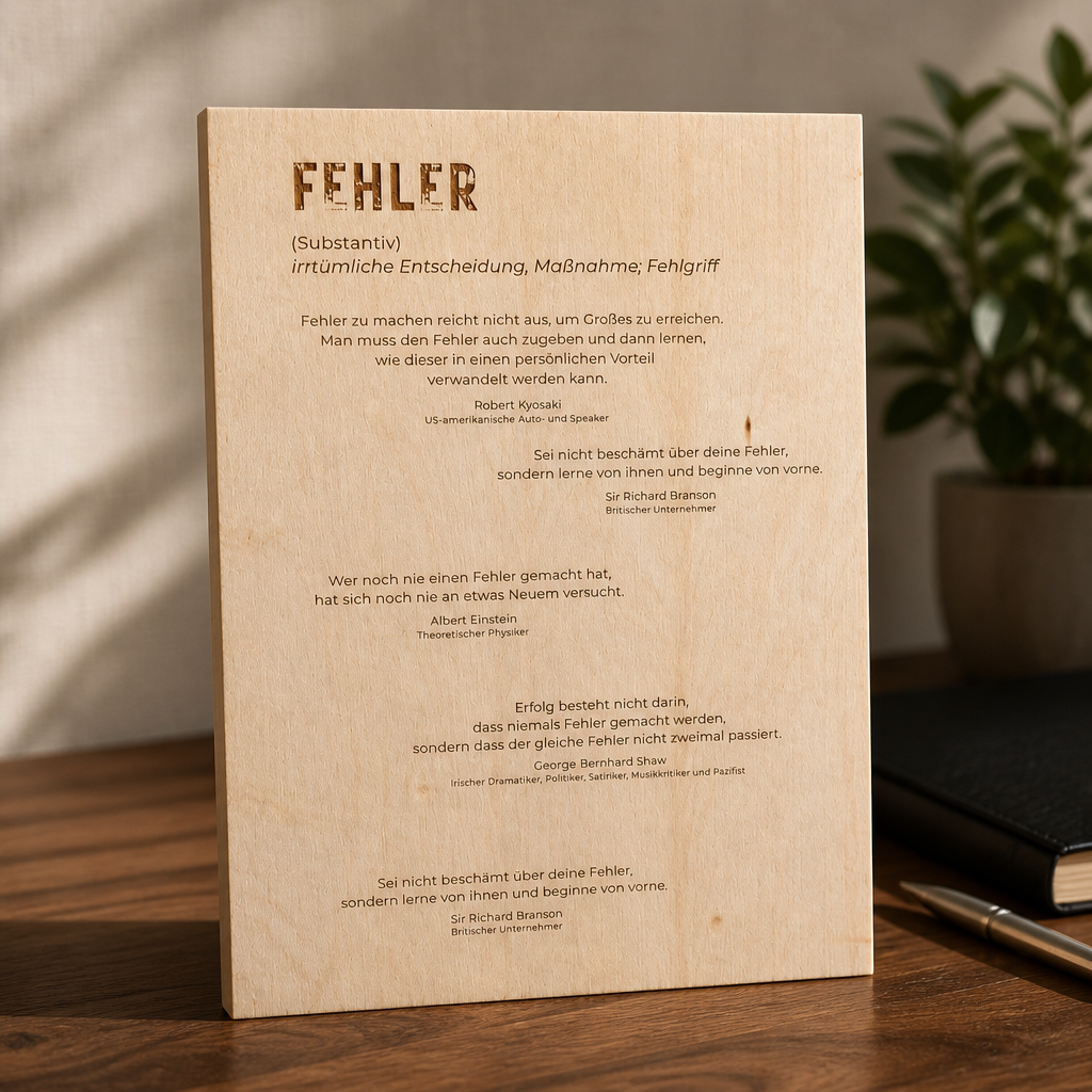Holzschild Fehler – Zitate über Lernen & Wachstum | Lasergravur Holzdeko Geschenk