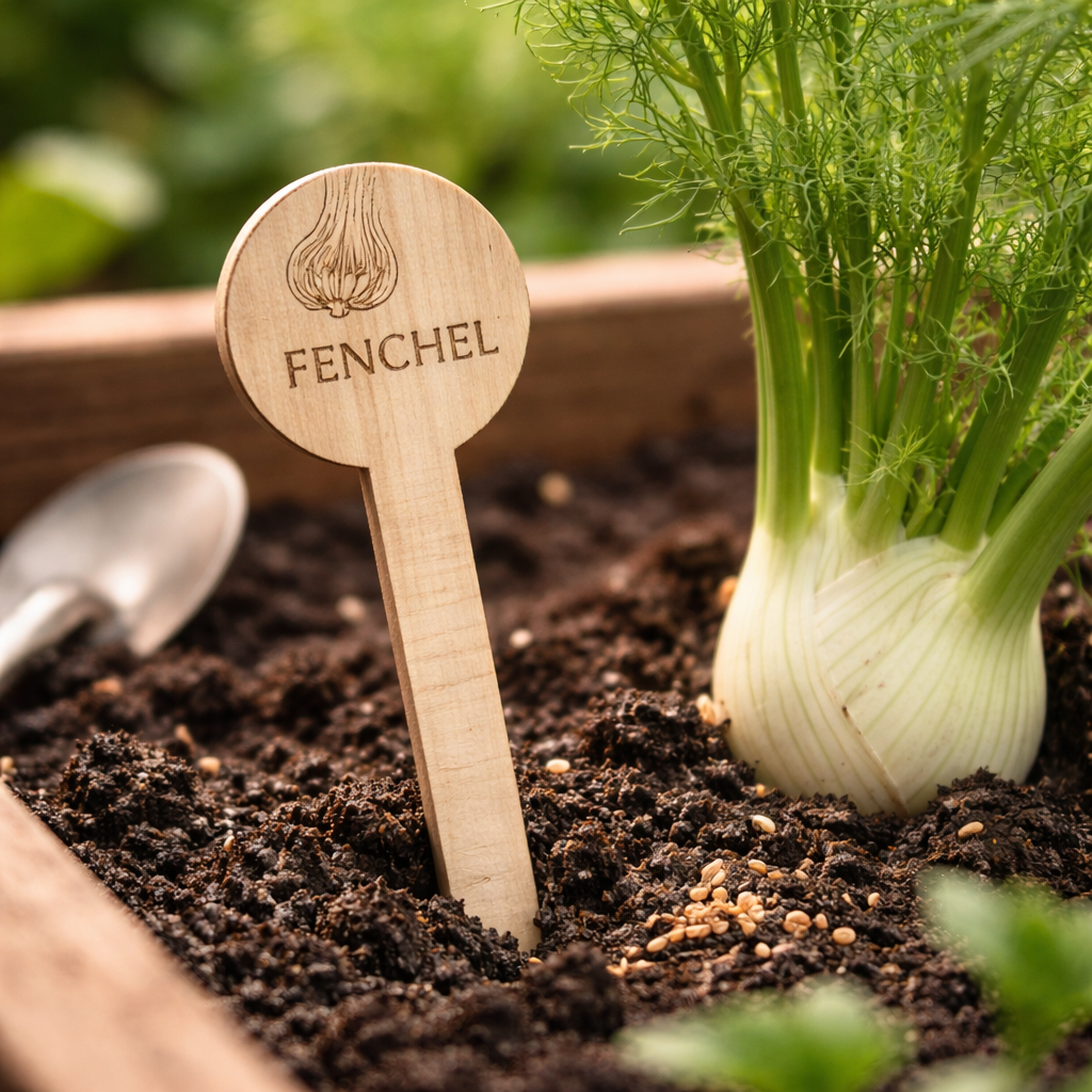 Pflanzenstecker Fenchel – Lasergravur Holzstecker mit Fenchel-Motiv, Gartendeko Geschenk