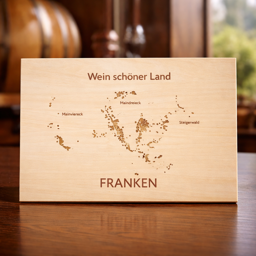 Wooden Sign Franconia – "Wine Beautiful Region" | Laser Engraving Wine List Franconia