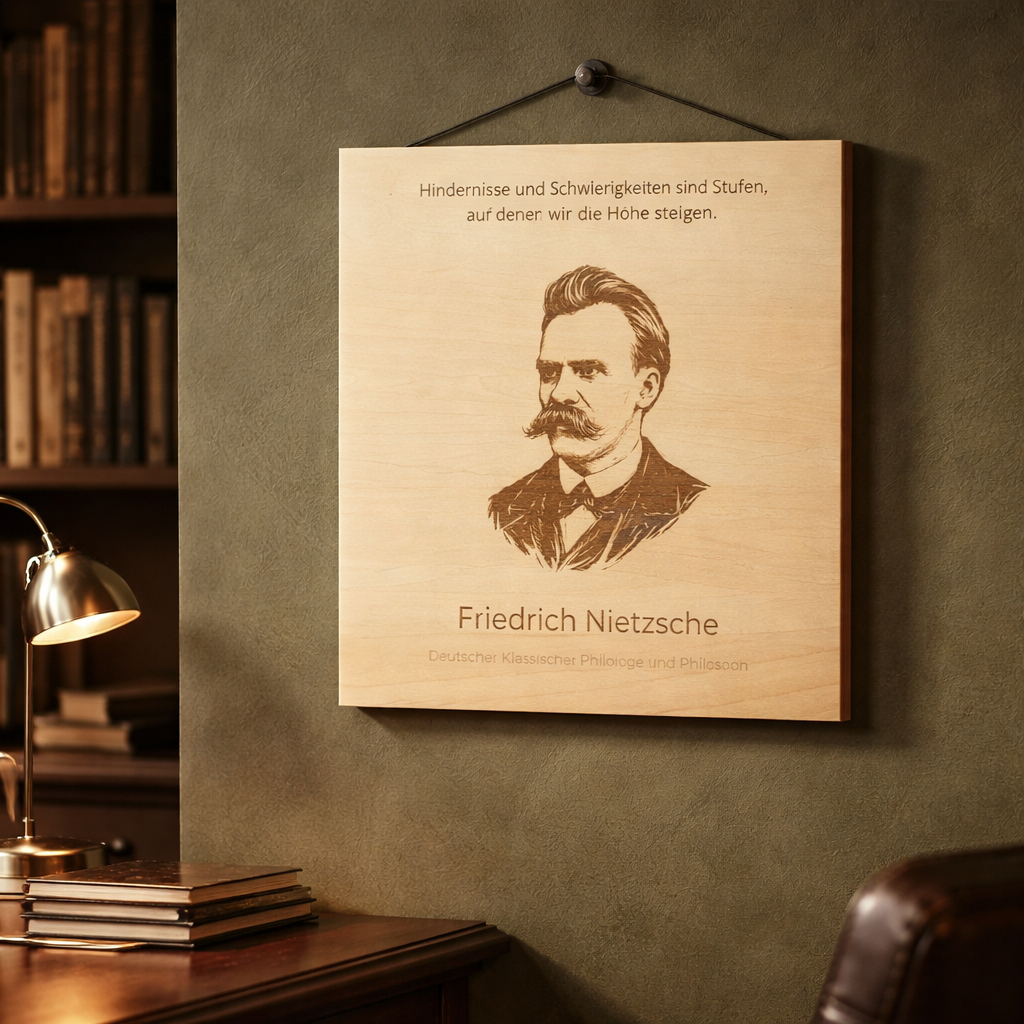 Holzschild Friedrich Nietzsche – Lasergravur Zitat Geschenk | Hindernisse sind Stufen