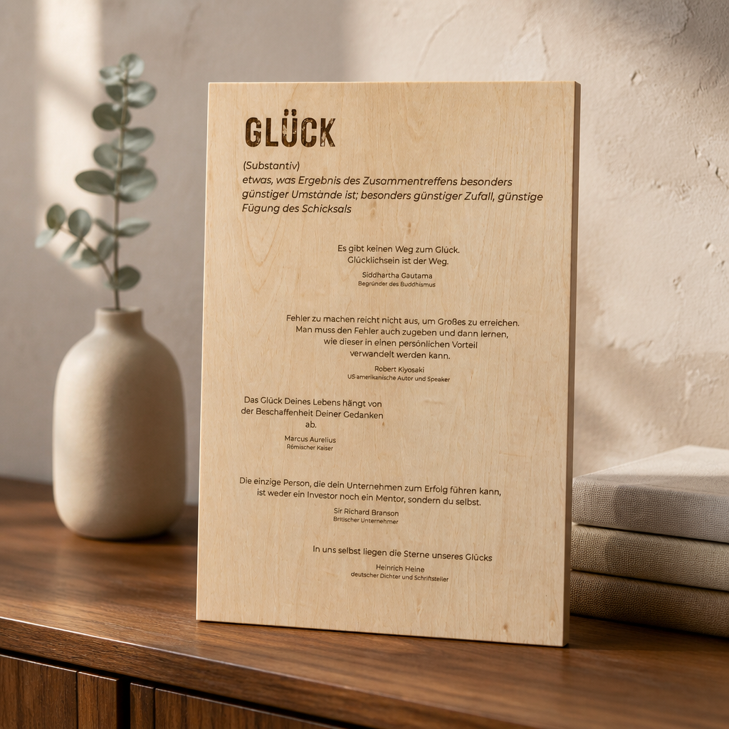 Holzschild Glück – Zitate über Glück & Lebensfreude | Lasergravur Holzdeko Geschenk