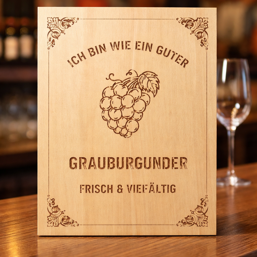 Wooden sign "I am like a good Pinot Gris" | Laser engraving Wine Humor Gift