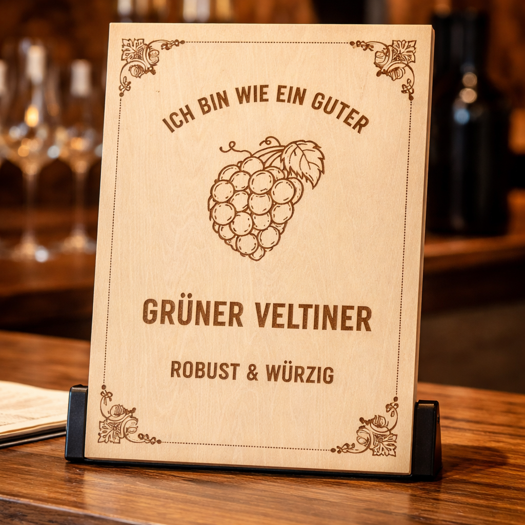 Wooden sign "I am like a good Grüner Veltliner" | Laser engraving Wine humor gift