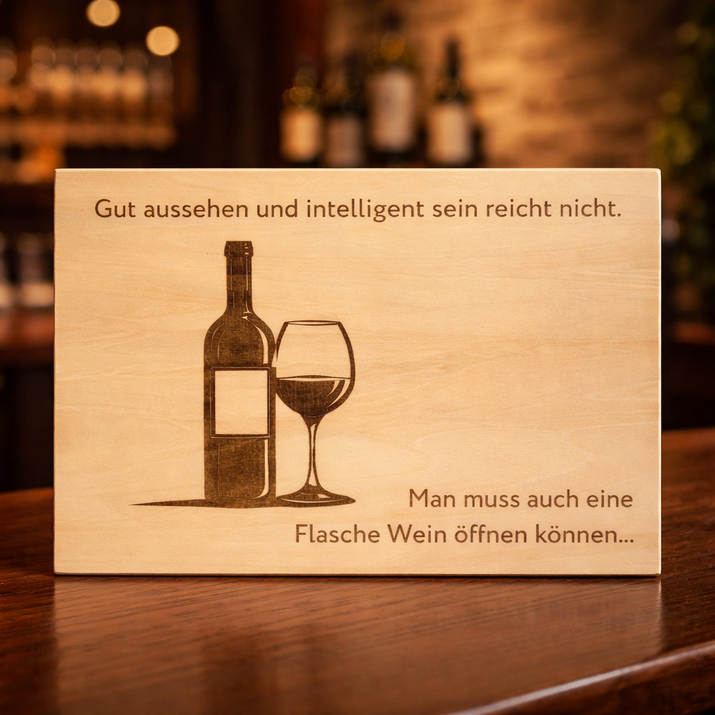 Wooden Sign "Looking good and being smart isn't enough" – Wine Humor Engraving