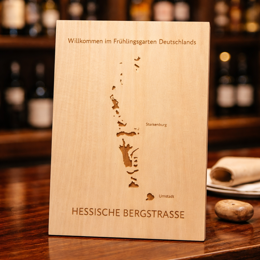 Wooden Sign Hessian Bergstraße – "Welcome to Germany's Spring Garden" | Laser Engraved Wine List