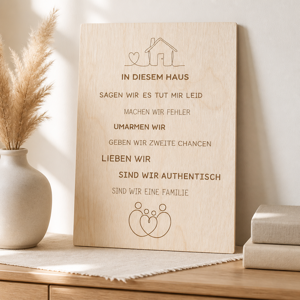Holzschild In diesem Haus | Familienregeln Hausregeln Deko | Lasergravur Geschenk