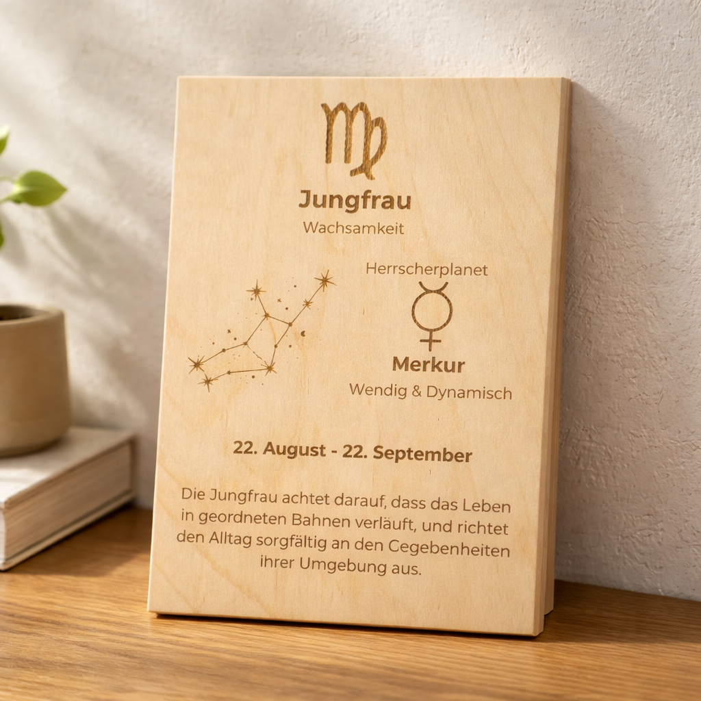 Holzschild Sternzeichen Jungfrau (24. August – 23. September)