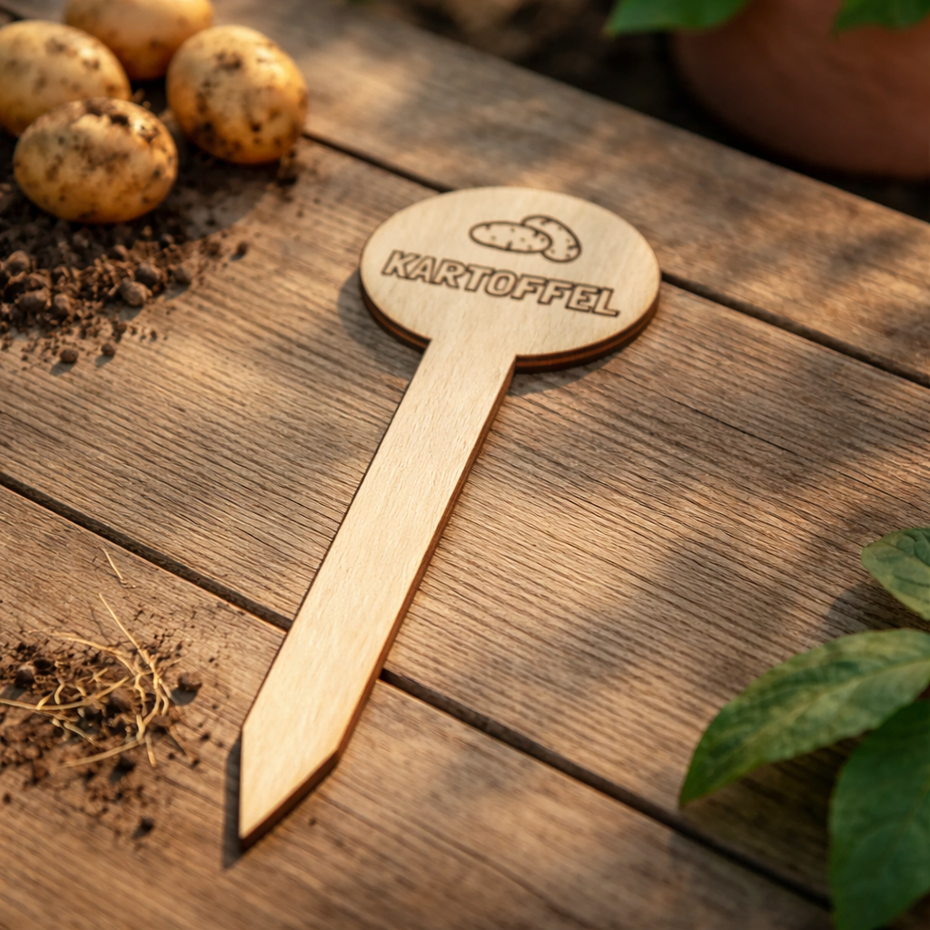 Pflanzenstecker Kartoffel – Lasergravur Holzstecker mit Kartoffel-Motiv, Gartendeko Geschenk