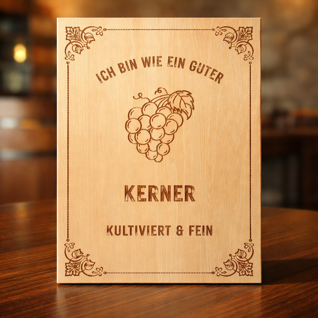 Holzschild Kerner – Lasergravur Weinliebhaber Geschenk | Kultiviert & Fein