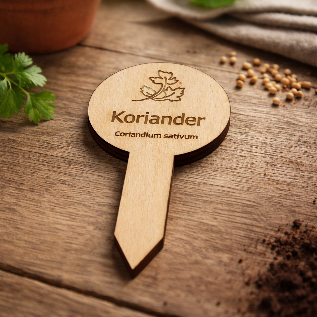 Pflanzenstecker Koriander (Coriandrum sativum) | Lasergravur Kräuterstecker Holz | 2,75€