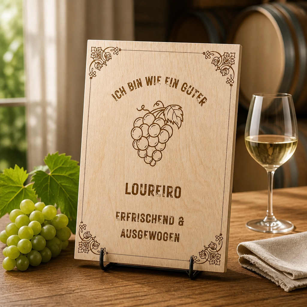Loureiro Holzschild – „Ich bin wie ein guter Loureiro“ | Lasergravur Weißwein Geschenk