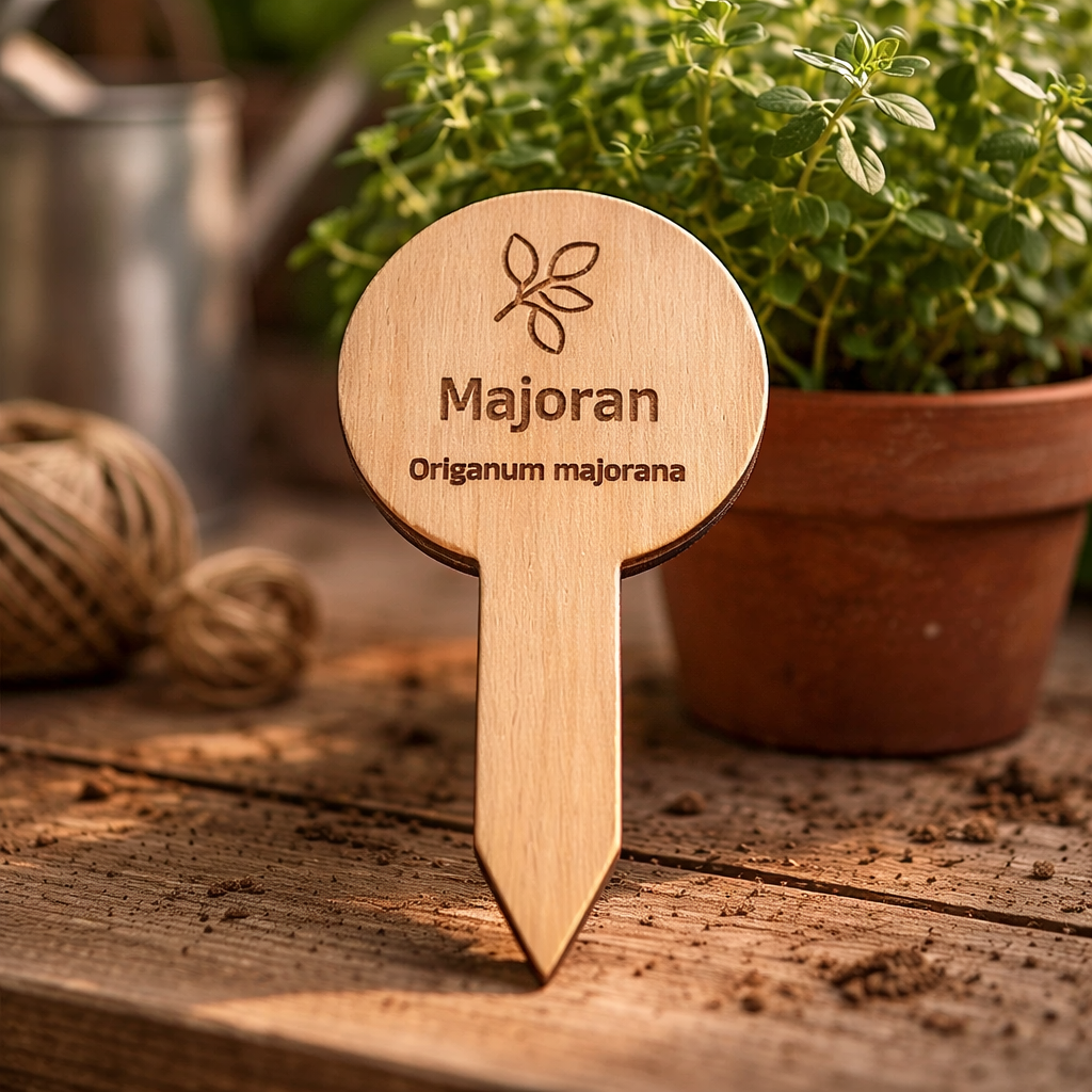 Pflanzenstecker Majoran (Origanum majorana) | Lasergravur Kräuterstecker Holz | 2,75€