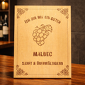 Holzschild Malbec – Lasergravur Weinliebhaber Geschenk | Sanft & Überwältigend