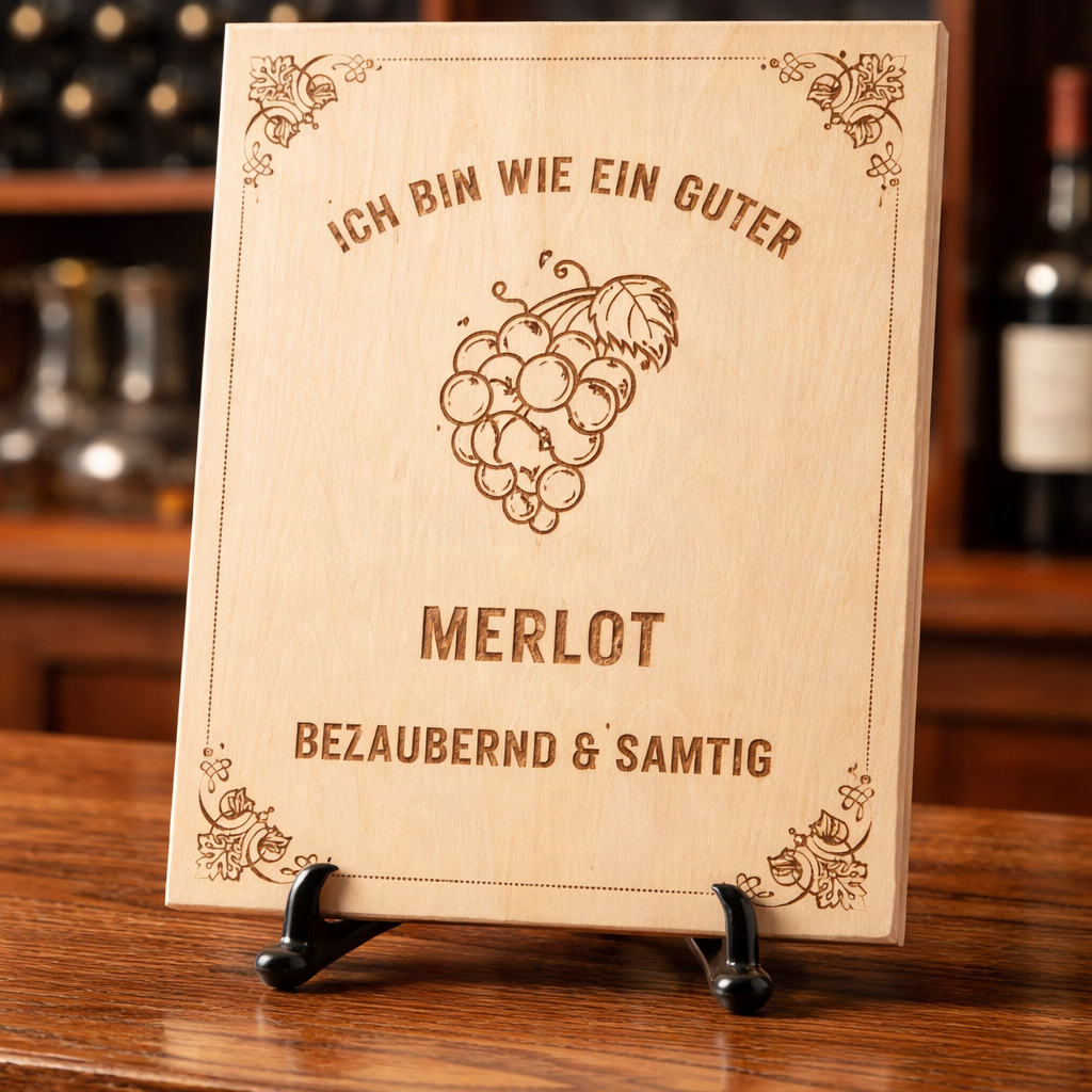 Holzschild Merlot – Lasergravur Weinliebhaber Geschenk | Bezaubernd & Samtig