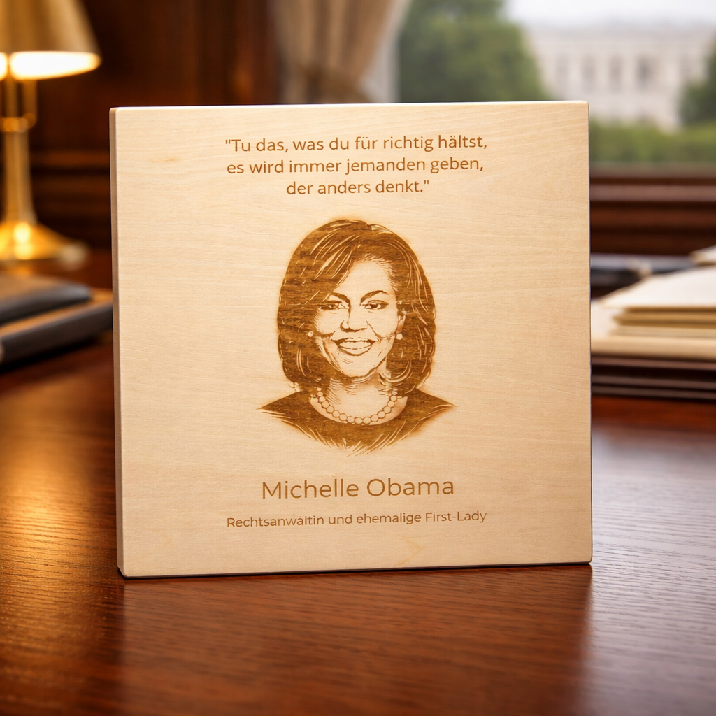 Holzschild Michelle Obama – Lasergravur mit Portrait und Zitat, First Lady Geschenk
