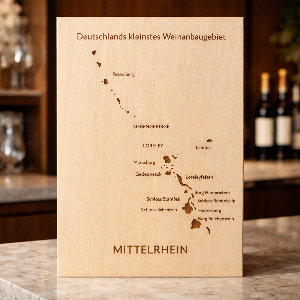 Wooden sign Middle Rhine - "Germany's smallest wine region" | Laser engraving wine list Middle Rhine