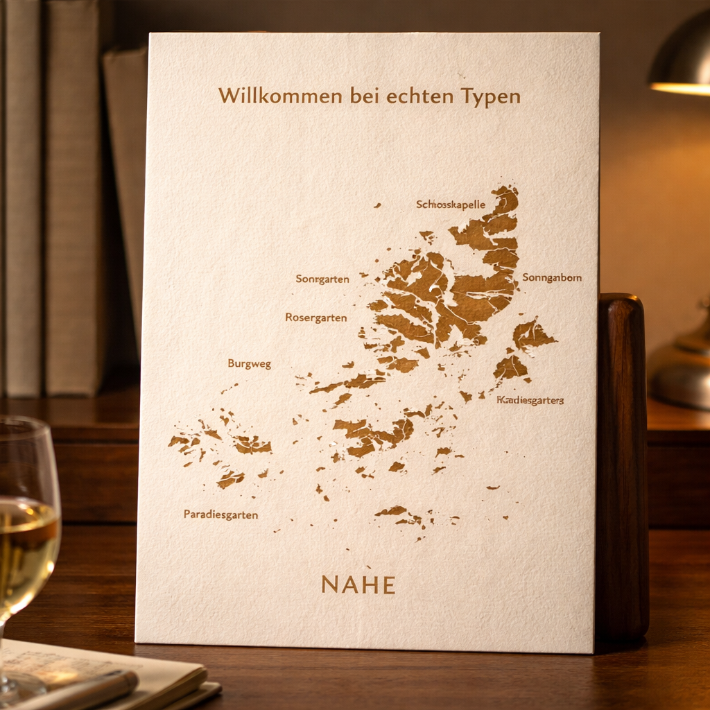 Wooden sign Nahe – "Welcome to real guys" | Laser engraving wine list Nahe