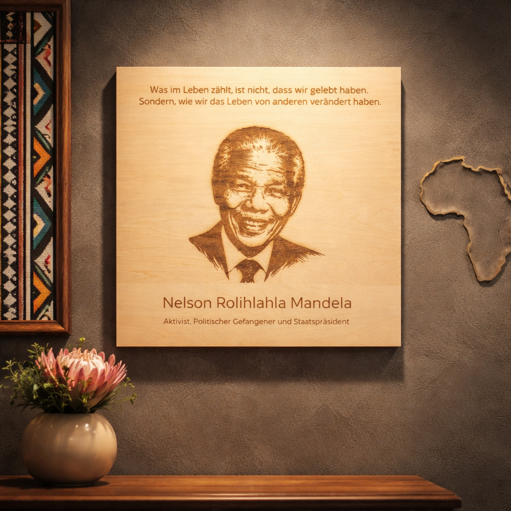 Holzschild Nelson Mandela – Lasergravur Zitat Geschenk | Wie wir das Leben anderer verändert haben