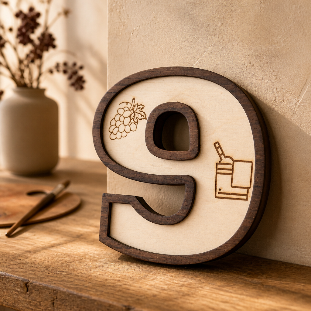 XXL Wein Wanduhr aus Holz – Lasergravur Ziffern mit Wein-Motiven | Geschenk für Weinliebhaber