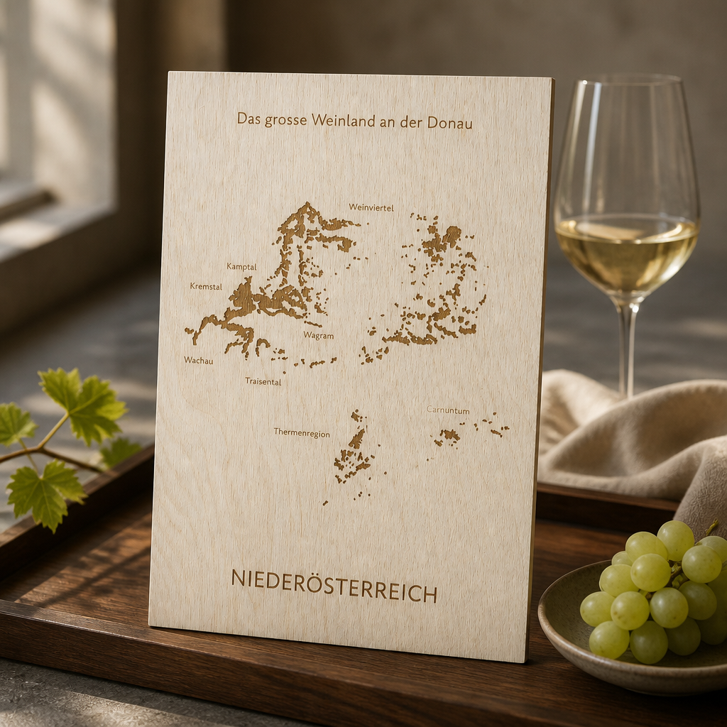Holzschild Niederösterreich Weinregion Karte | Lasergravur Wein Deko Geschenk