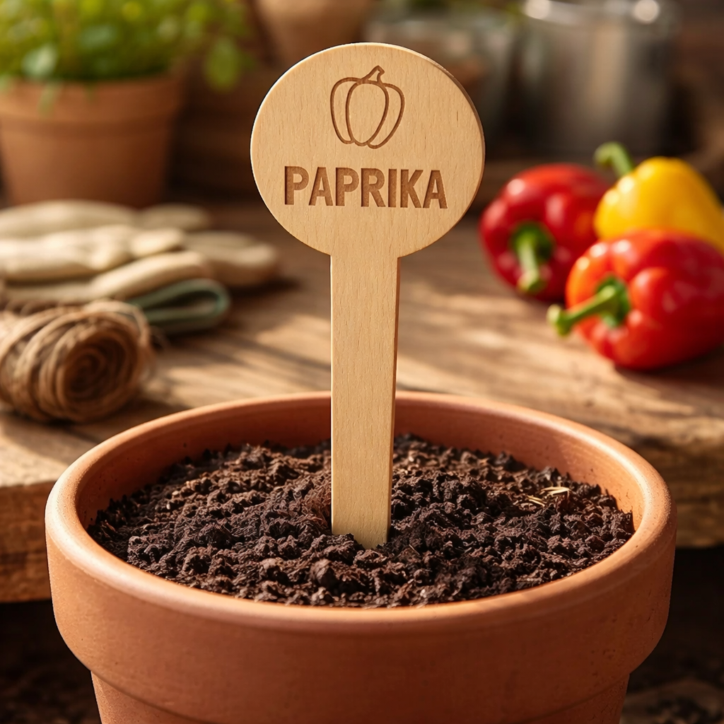 Pflanzenstecker Paprika – Lasergravur Holzstecker mit Paprika-Motiv, Gartendeko Geschenk